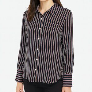 Frame Striped Silk Puff Sleeve Button Down Blouse
